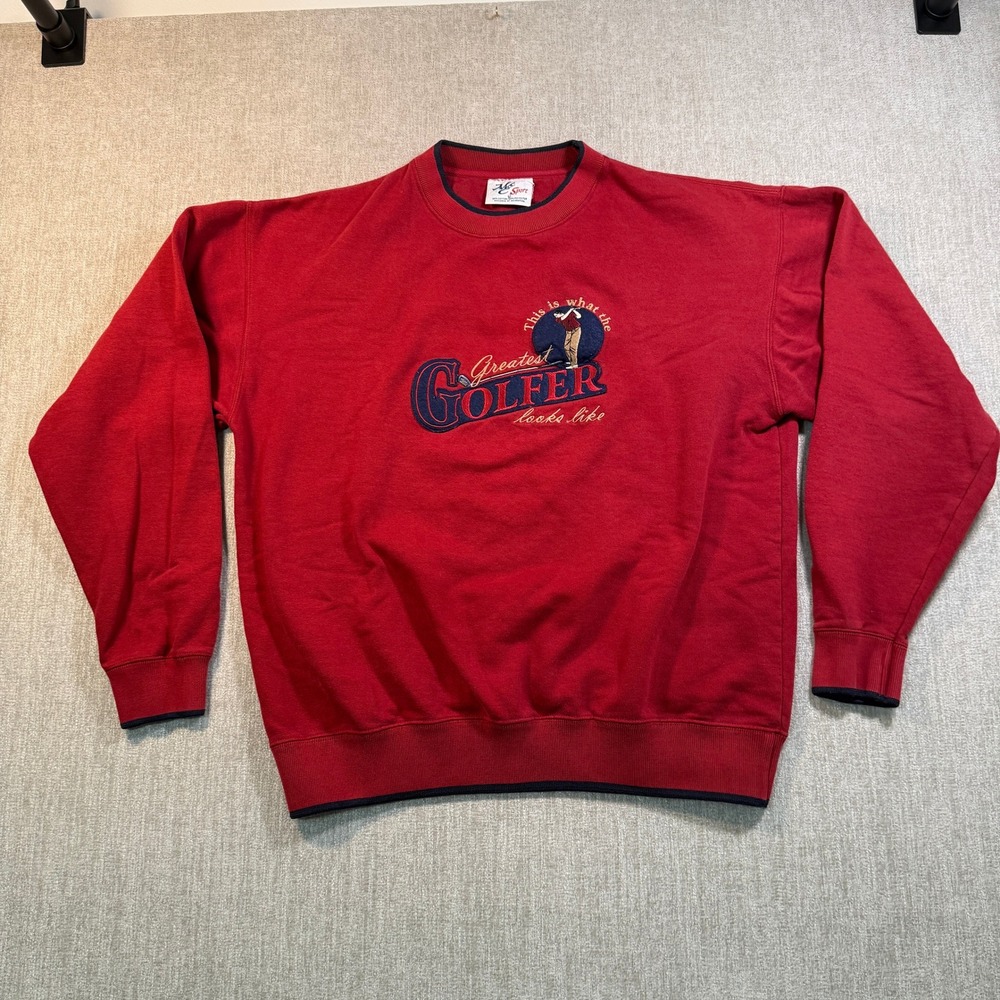 MC Sport Greatest Golfer Sweatshirt Mens Large Red Navy Crewneck Vintage Style